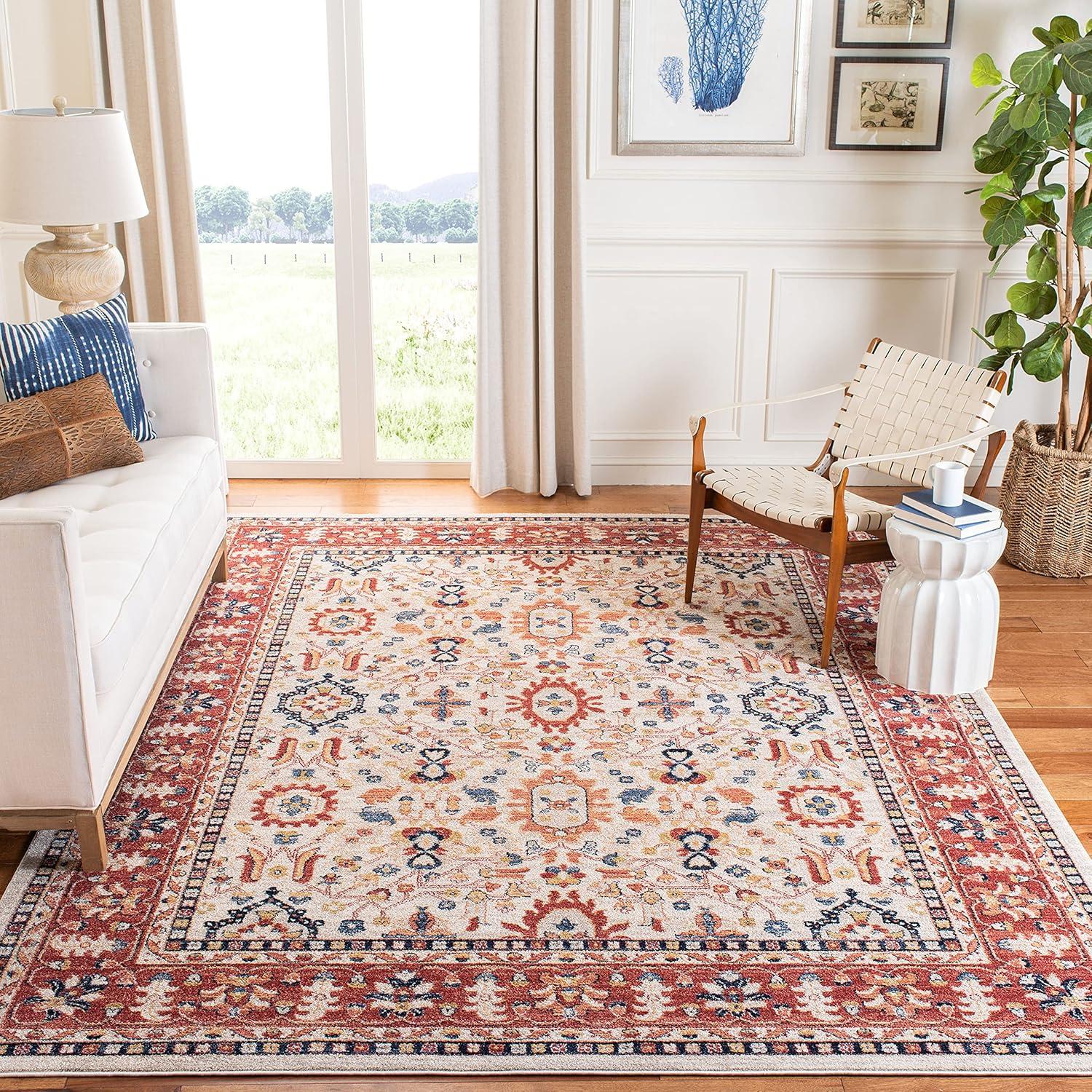 image:imageSAFAVIEH Charleston Collection Area Rug 67 Square Ivory amp Red Oriental Distressed Design NonShedding amp Easy Care Ideal for High Traffic Areas in Living Room Bedroom CHL412AIvoryRed