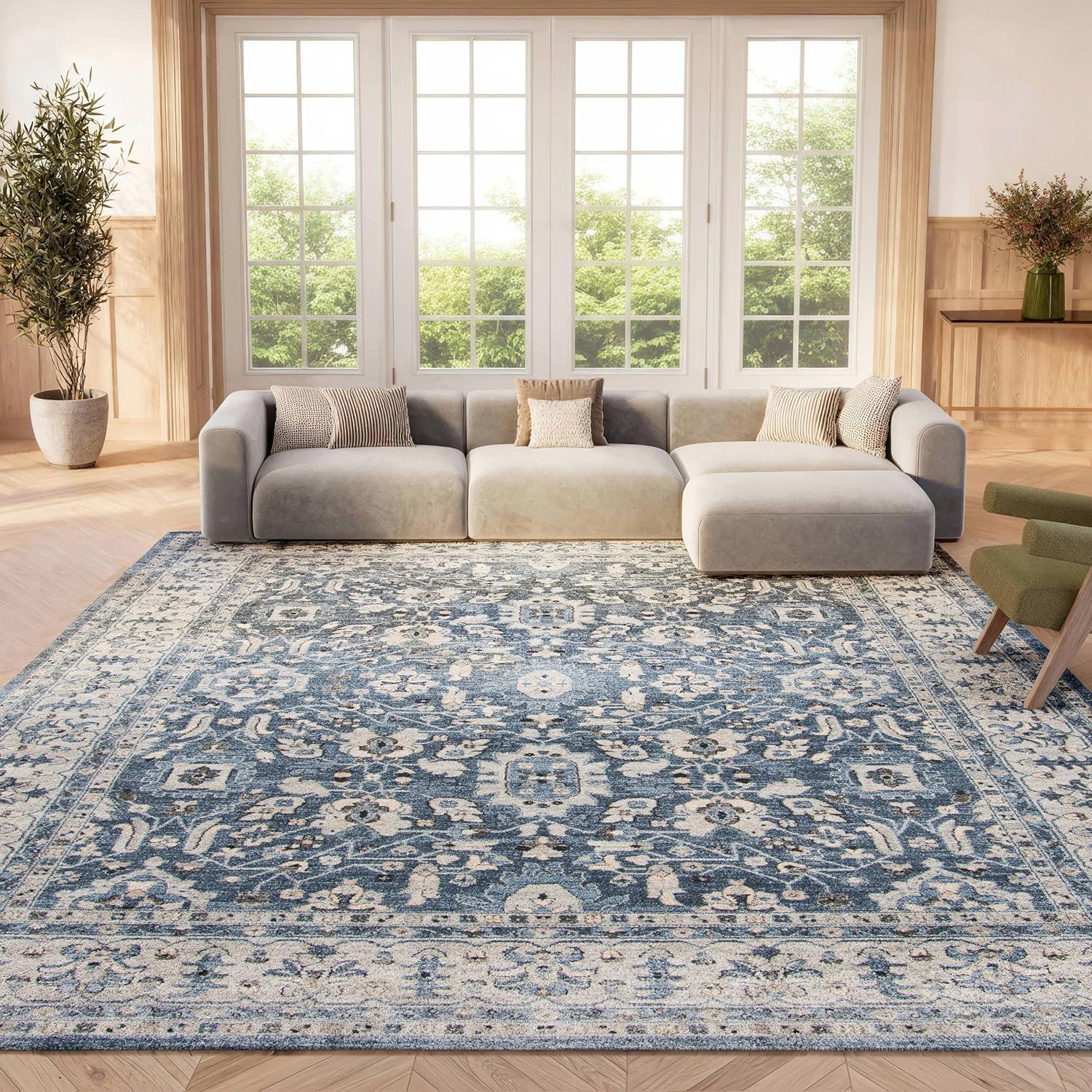 image:imageSAFAVIEH Charleston Collection Area Rug 67 Square Ivory amp Red Oriental Distressed Design NonShedding amp Easy Care Ideal for High Traffic Areas in Living Room Bedroom CHL412ANavyCreme