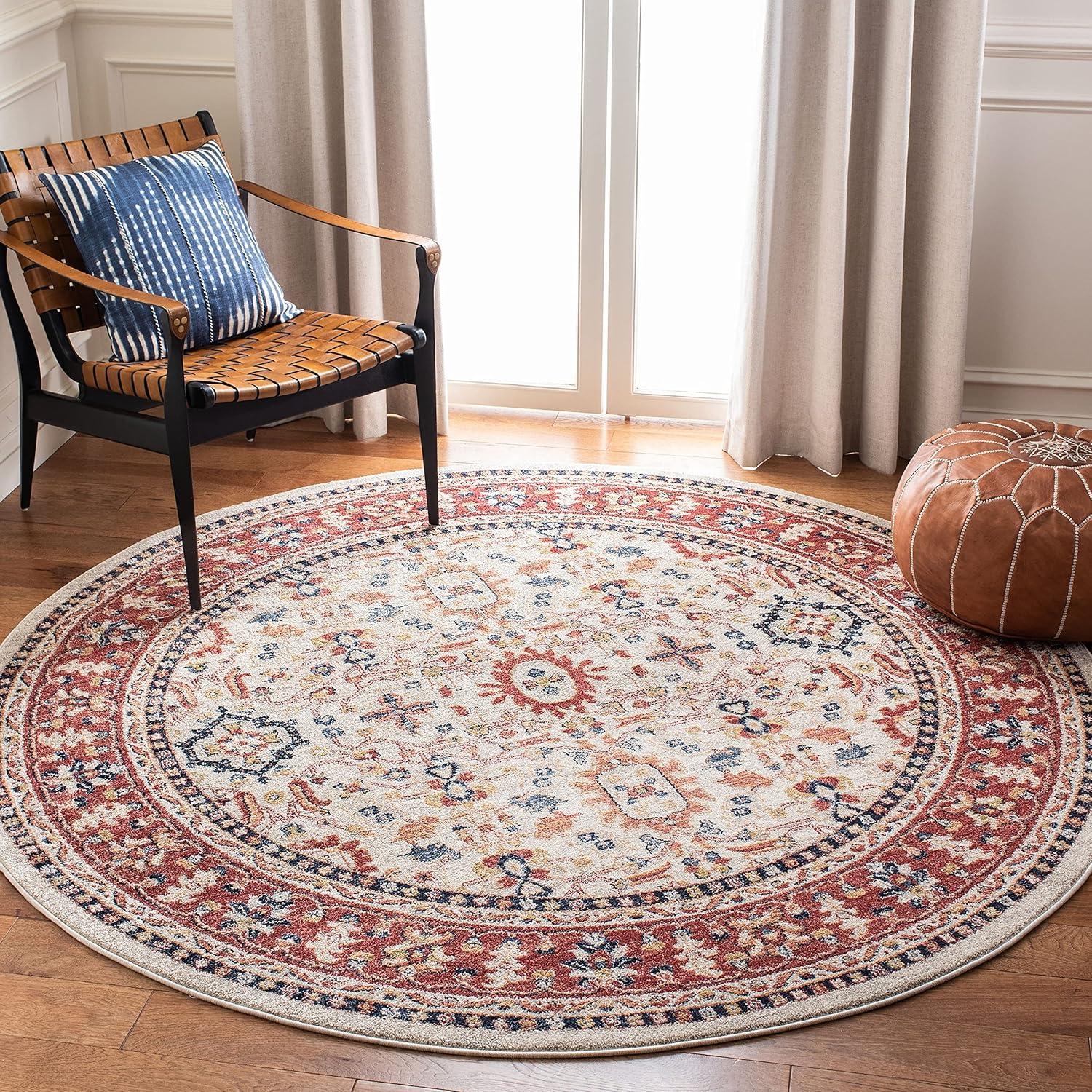 image:imageSAFAVIEH Charleston Collection Area Rug 67 Square Ivory amp Red Oriental Distressed Design NonShedding amp Easy Care Ideal for High Traffic Areas in Living Room Bedroom CHL412ANavyCreme