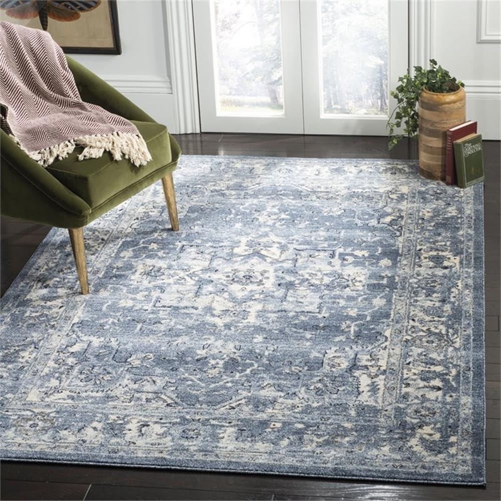 image:imageSAFAVIEH Charleston Collection Area Rug 67 Square Ivory amp Red Oriental Distressed Design NonShedding amp Easy Care Ideal for High Traffic Areas in Living Room Bedroom CHL412ANavyCreme
