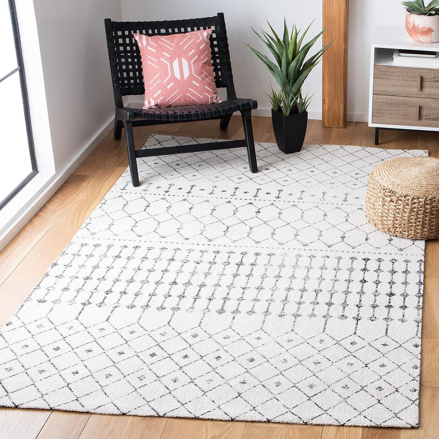 image:imageSAFAVIEH Classic Vintage Collection Area Rug 5 x 8 Beige amp Black Handmade Moroccan Cotton Ideal for High Traffic Areas in Living Room Bedroom CLV127ABeigeBlack