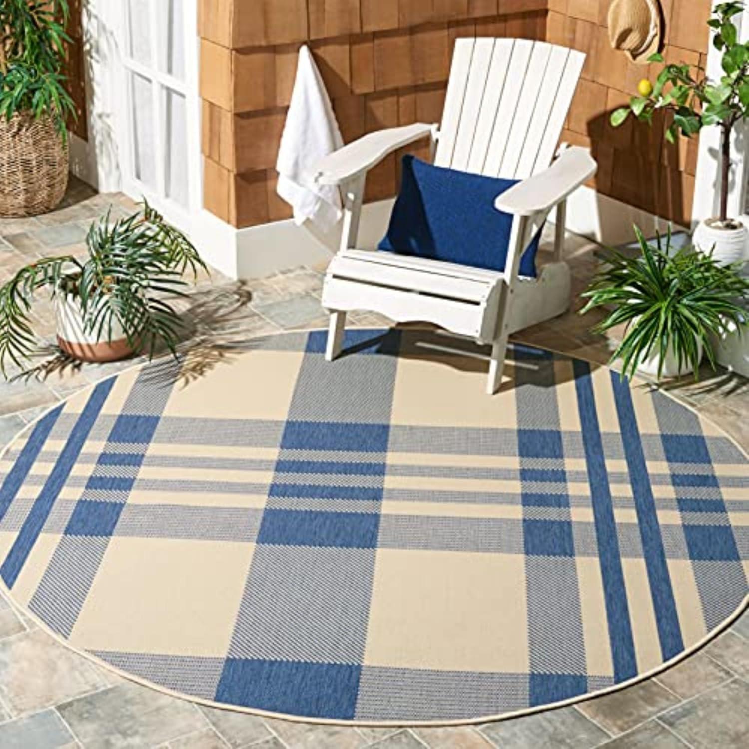 image:imageSAFAVIEH Courtyard Collection 9 x 12 GreenBeige CY6201 Plaid IndoorOutdoor Waterproof EasyCleaning Patio Backyard Mudroom AreaRugBeigeBlue