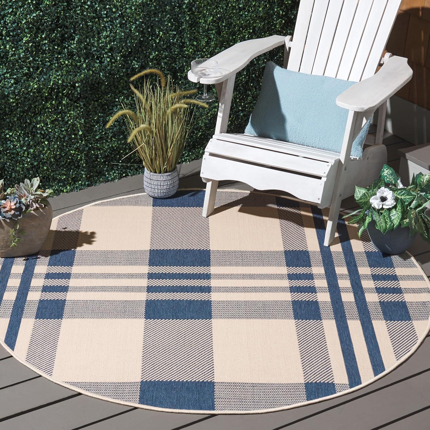 image:imageSAFAVIEH Courtyard Collection 9 x 12 GreenBeige CY6201 Plaid IndoorOutdoor Waterproof EasyCleaning Patio Backyard Mudroom AreaRugBeigeBlue
