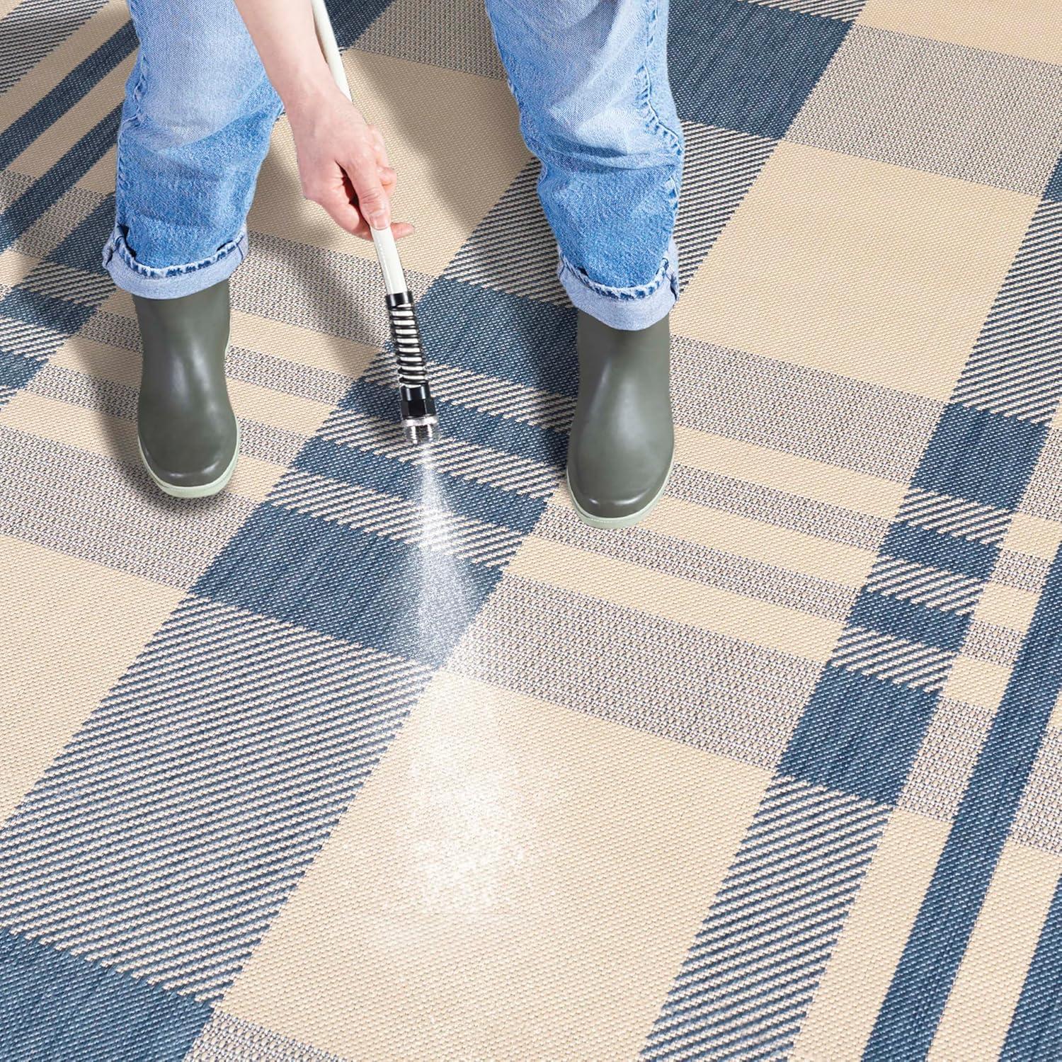image:imageSAFAVIEH Courtyard Collection 9 x 12 GreenBeige CY6201 Plaid IndoorOutdoor Waterproof EasyCleaning Patio Backyard Mudroom AreaRugBeigeBlue