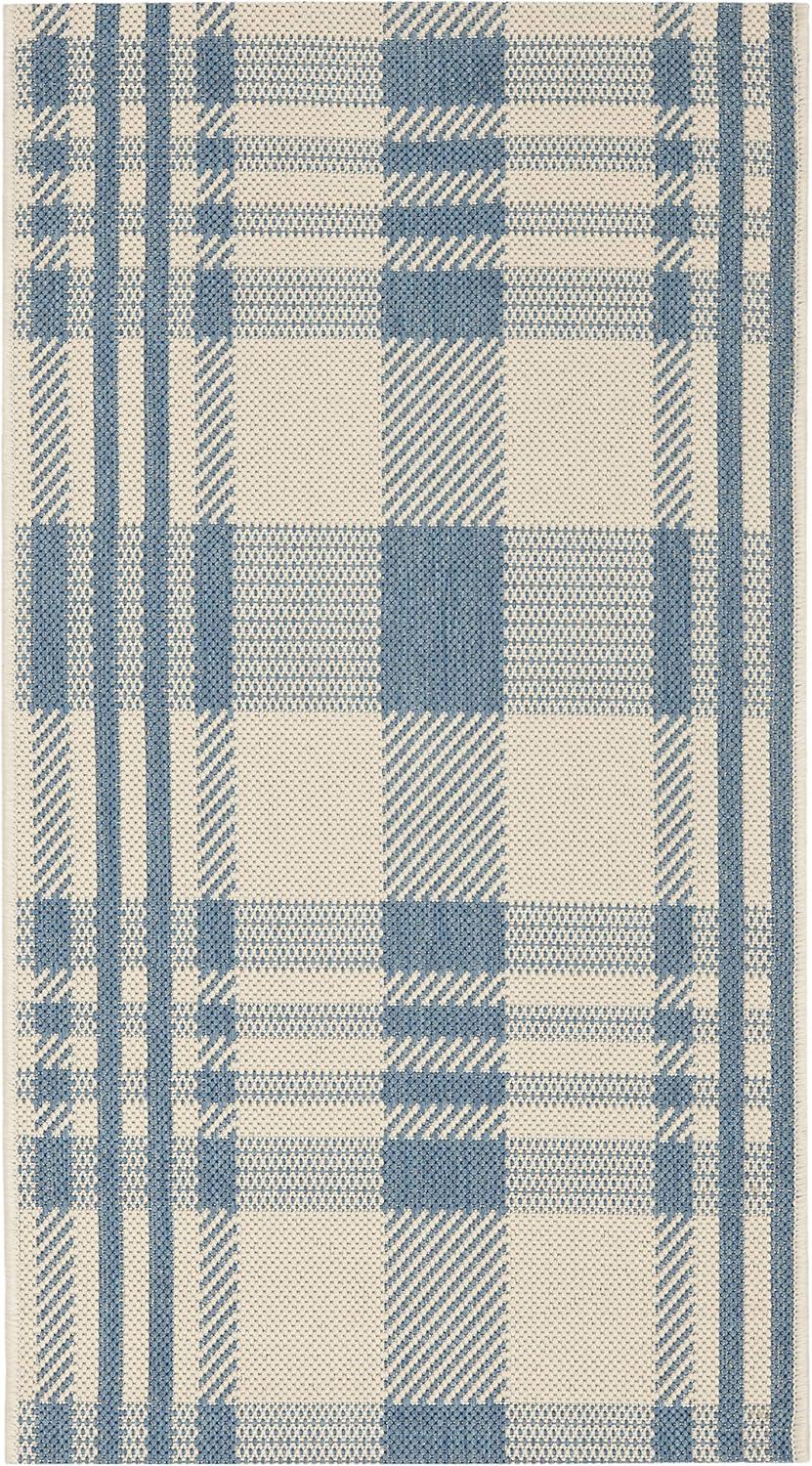 image:imageSAFAVIEH Courtyard Collection 9 x 12 GreenBeige CY6201 Plaid IndoorOutdoor Waterproof EasyCleaning Patio Backyard Mudroom AreaRugBeigeBlue