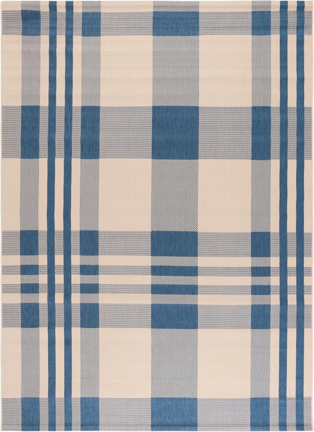 image:imageSAFAVIEH Courtyard Collection 9 x 12 GreenBeige CY6201 Plaid IndoorOutdoor Waterproof EasyCleaning Patio Backyard Mudroom AreaRugBeigeBlue