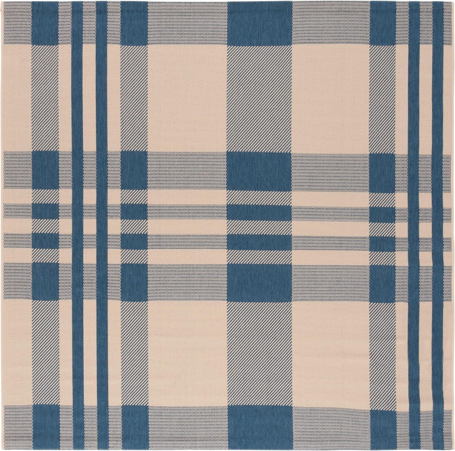 image:imageSAFAVIEH Courtyard Collection 9 x 12 GreenBeige CY6201 Plaid IndoorOutdoor Waterproof EasyCleaning Patio Backyard Mudroom AreaRugBeigeBlue