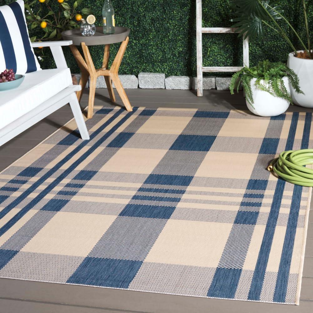 image:imageSAFAVIEH Courtyard Collection 9 x 12 GreenBeige CY6201 Plaid IndoorOutdoor Waterproof EasyCleaning Patio Backyard Mudroom AreaRugBeigeBlue