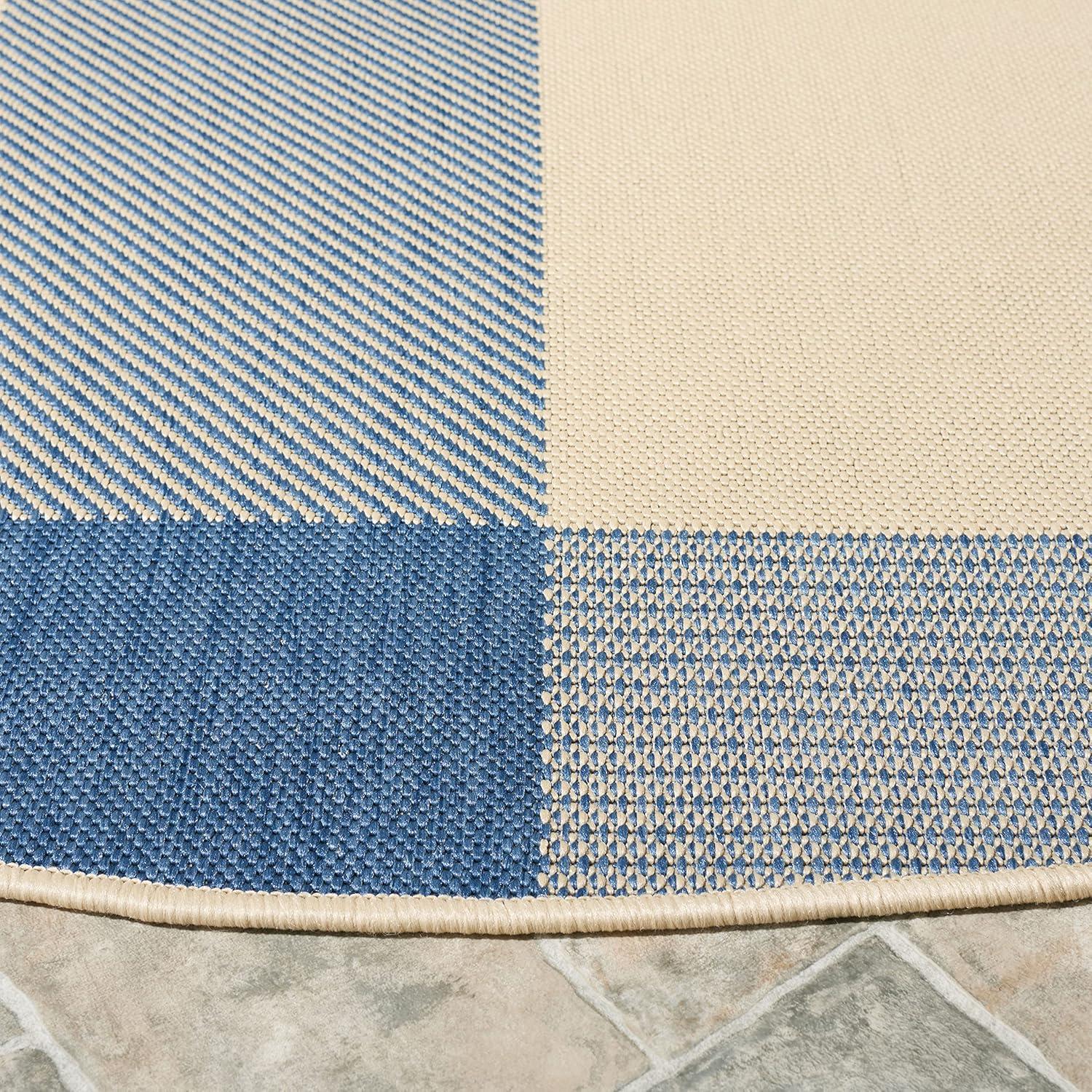 image:imageSAFAVIEH Courtyard Collection 9 x 12 GreenBeige CY6201 Plaid IndoorOutdoor Waterproof EasyCleaning Patio Backyard Mudroom AreaRugBeigeBlue