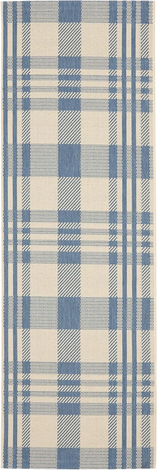image:imageSAFAVIEH Courtyard Collection 9 x 12 GreenBeige CY6201 Plaid IndoorOutdoor Waterproof EasyCleaning Patio Backyard Mudroom AreaRugBeigeBlue