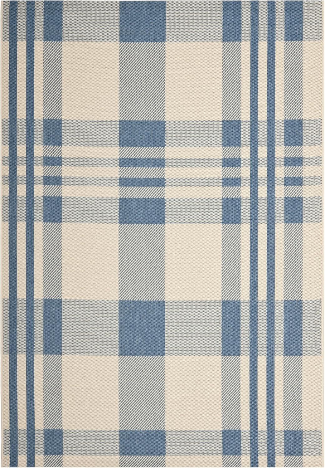 image:imageSAFAVIEH Courtyard Collection 9 x 12 GreenBeige CY6201 Plaid IndoorOutdoor Waterproof EasyCleaning Patio Backyard Mudroom AreaRugBeigeBlue