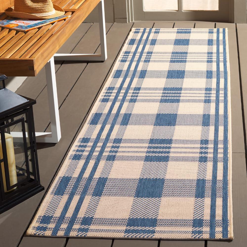 image:imageSAFAVIEH Courtyard Collection 9 x 12 GreenBeige CY6201 Plaid IndoorOutdoor Waterproof EasyCleaning Patio Backyard Mudroom AreaRugBeigeBlue