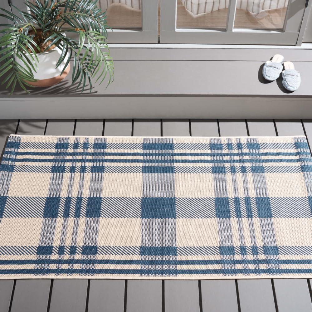 image:imageSAFAVIEH Courtyard Collection 9 x 12 GreenBeige CY6201 Plaid IndoorOutdoor Waterproof EasyCleaning Patio Backyard Mudroom AreaRugBeigeBlue
