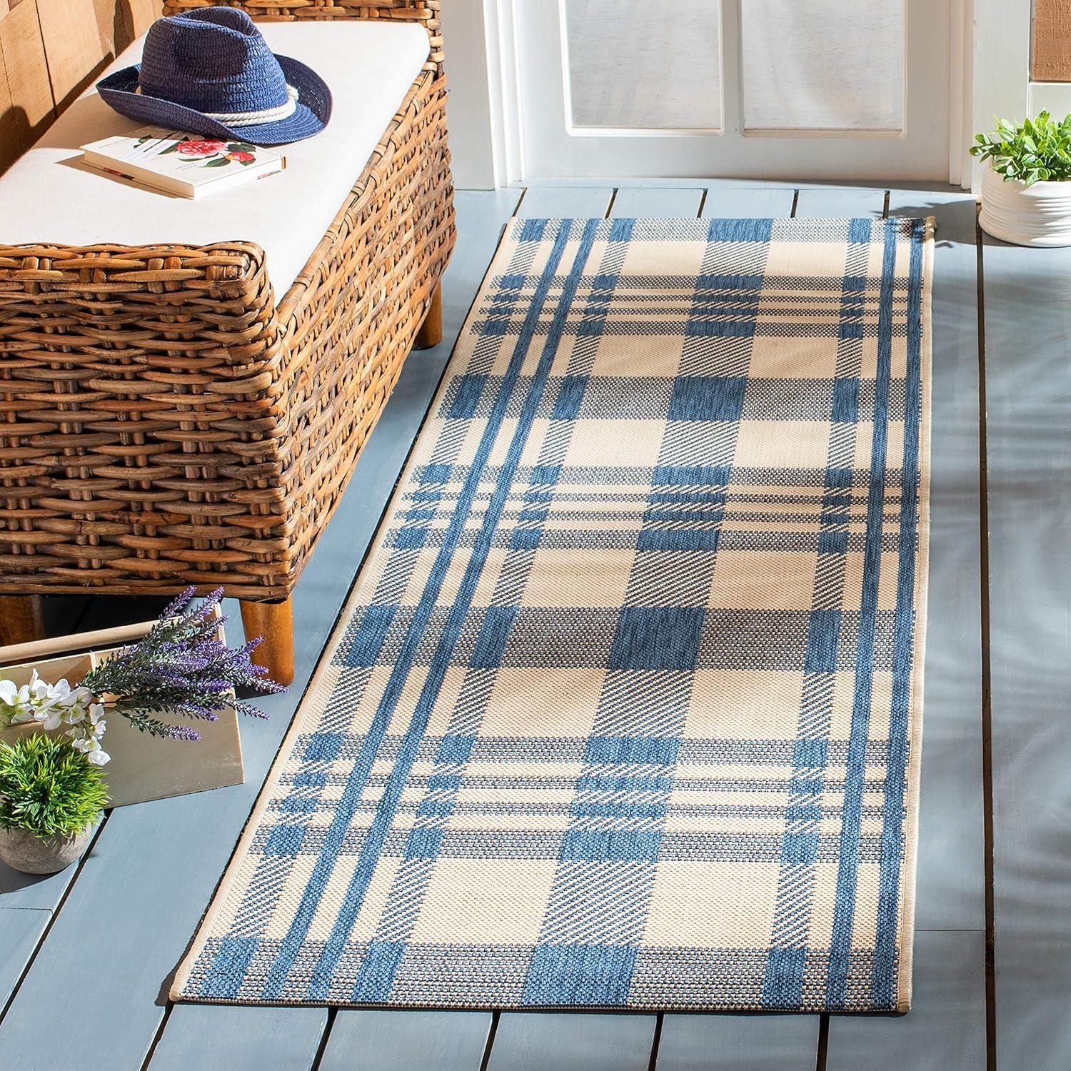 image:imageSAFAVIEH Courtyard Collection 9 x 12 GreenBeige CY6201 Plaid IndoorOutdoor Waterproof EasyCleaning Patio Backyard Mudroom AreaRugBeigeBlue