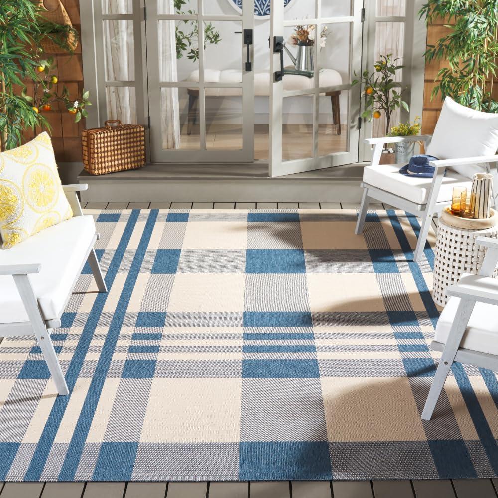 image:imageSAFAVIEH Courtyard Collection 9 x 12 GreenBeige CY6201 Plaid IndoorOutdoor Waterproof EasyCleaning Patio Backyard Mudroom AreaRugBeigeBlue