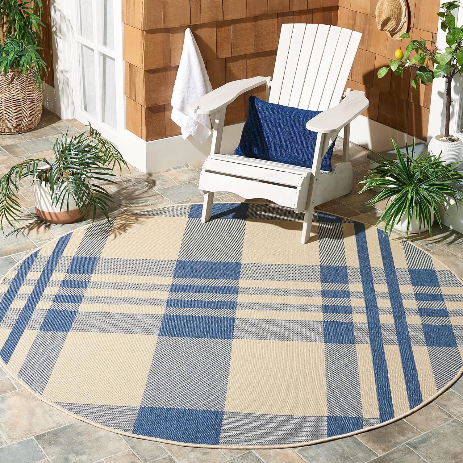 image:imageSAFAVIEH Courtyard Collection 9 x 12 GreenBeige CY6201 Plaid IndoorOutdoor Waterproof EasyCleaning Patio Backyard Mudroom AreaRugBeigeBlue