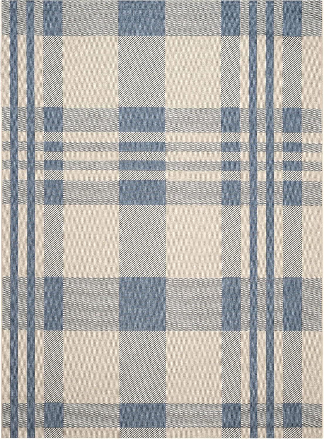 image:imageSAFAVIEH Courtyard Collection 9 x 12 GreenBeige CY6201 Plaid IndoorOutdoor Waterproof EasyCleaning Patio Backyard Mudroom AreaRugBeigeBlue