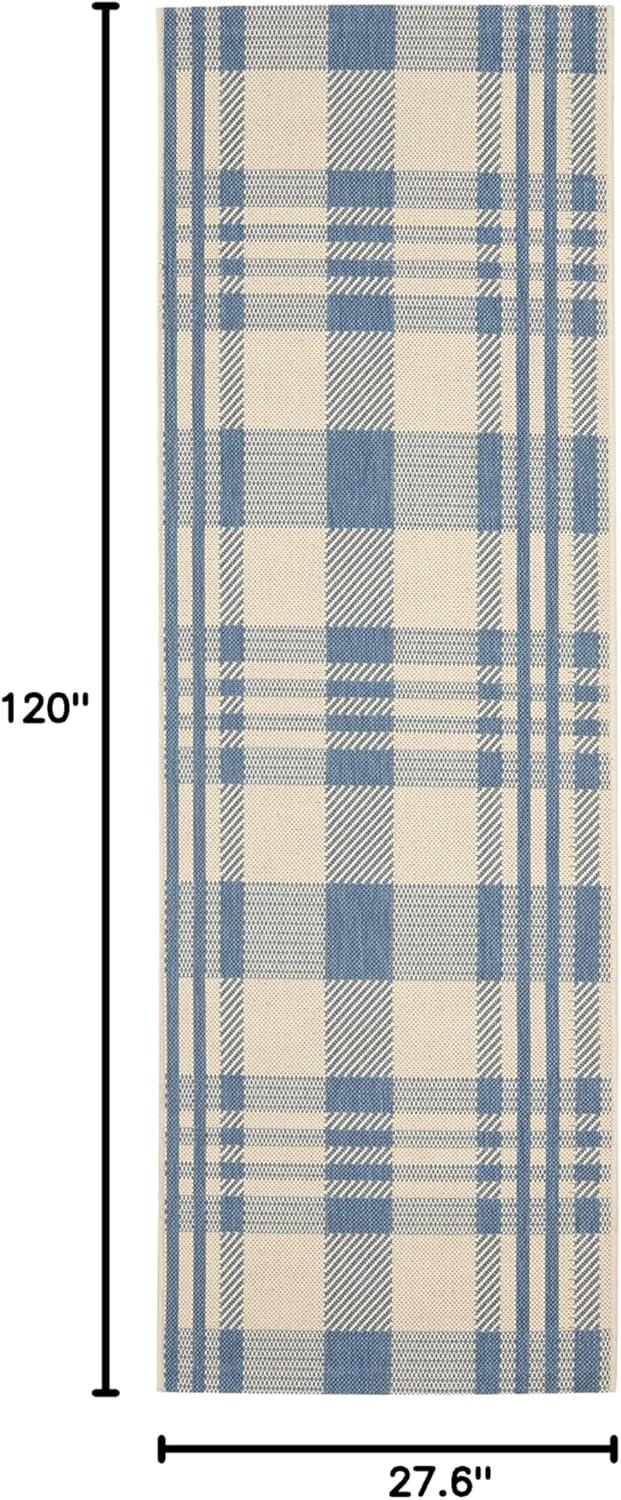 image:imageSAFAVIEH Courtyard Collection 9 x 12 GreenBeige CY6201 Plaid IndoorOutdoor Waterproof EasyCleaning Patio Backyard Mudroom AreaRugBeigeBlue