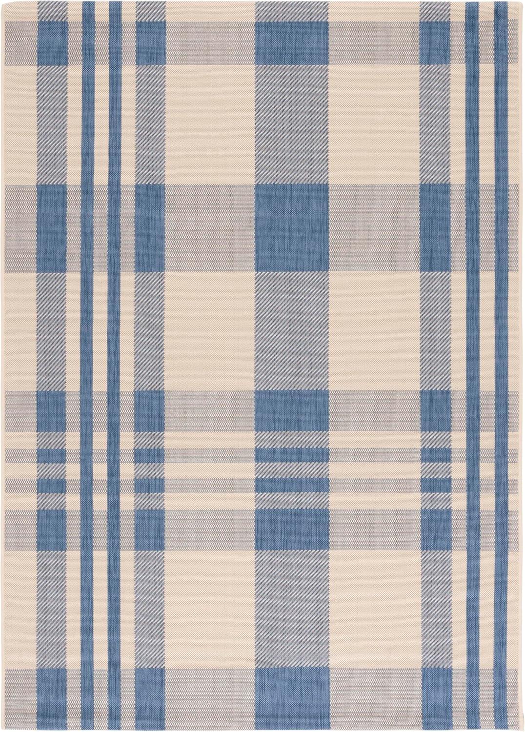 image:imageSAFAVIEH Courtyard Collection 9 x 12 GreenBeige CY6201 Plaid IndoorOutdoor Waterproof EasyCleaning Patio Backyard Mudroom AreaRugBeigeBlue