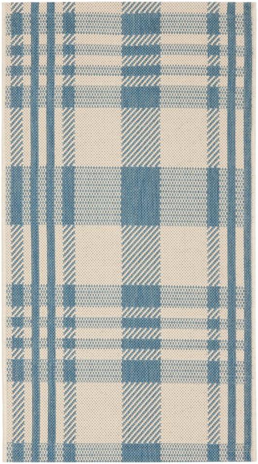 image:imageSAFAVIEH Courtyard Collection 9 x 12 GreenBeige CY6201 Plaid IndoorOutdoor Waterproof EasyCleaning Patio Backyard Mudroom AreaRugBeigeBlue