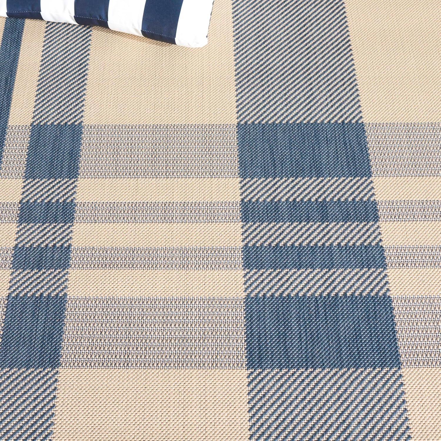 image:imageSAFAVIEH Courtyard Collection 9 x 12 GreenBeige CY6201 Plaid IndoorOutdoor Waterproof EasyCleaning Patio Backyard Mudroom AreaRugBeigeBlue