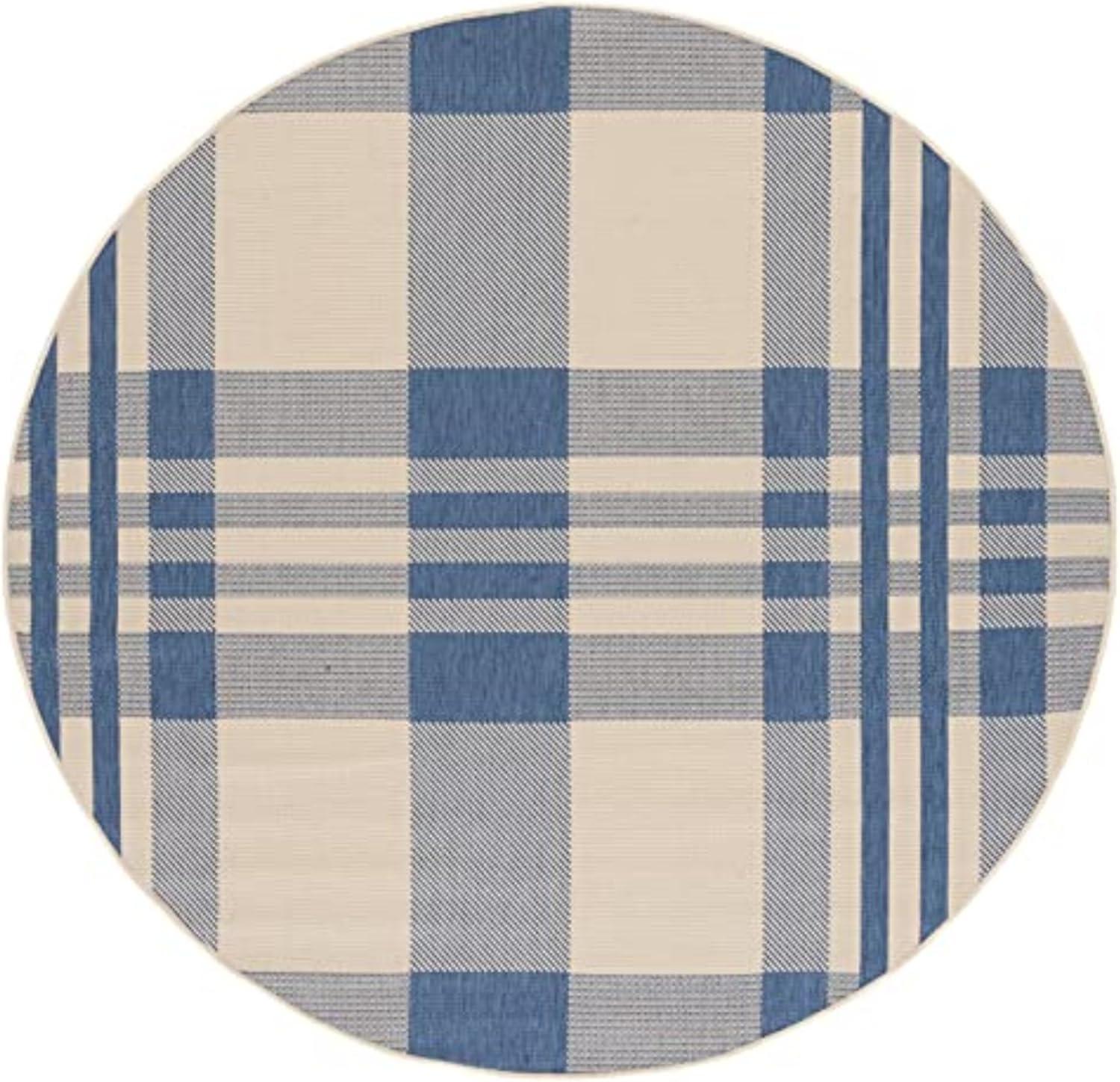 image:imageSAFAVIEH Courtyard Collection 9 x 12 GreenBeige CY6201 Plaid IndoorOutdoor Waterproof EasyCleaning Patio Backyard Mudroom AreaRugBeigeBlue
