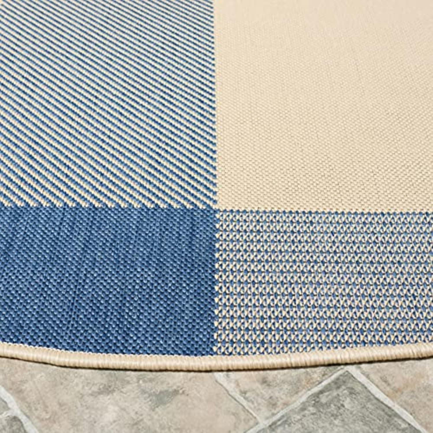 image:imageSAFAVIEH Courtyard Collection 9 x 12 GreenBeige CY6201 Plaid IndoorOutdoor Waterproof EasyCleaning Patio Backyard Mudroom AreaRugBeigeBlue