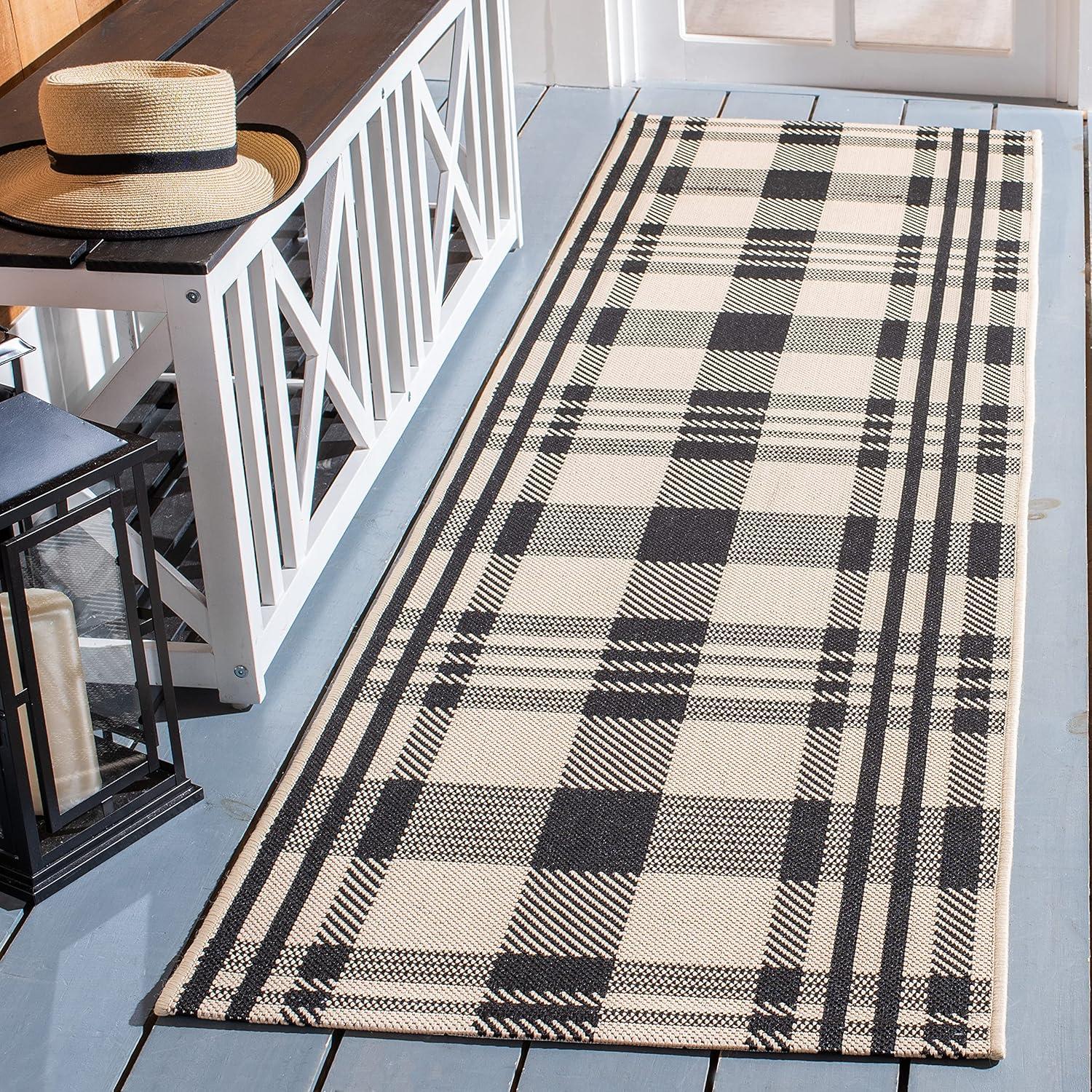 image:imageSAFAVIEH Courtyard Collection 9 x 12 GreenBeige CY6201 Plaid IndoorOutdoor Waterproof EasyCleaning Patio Backyard Mudroom AreaRugBlackBone