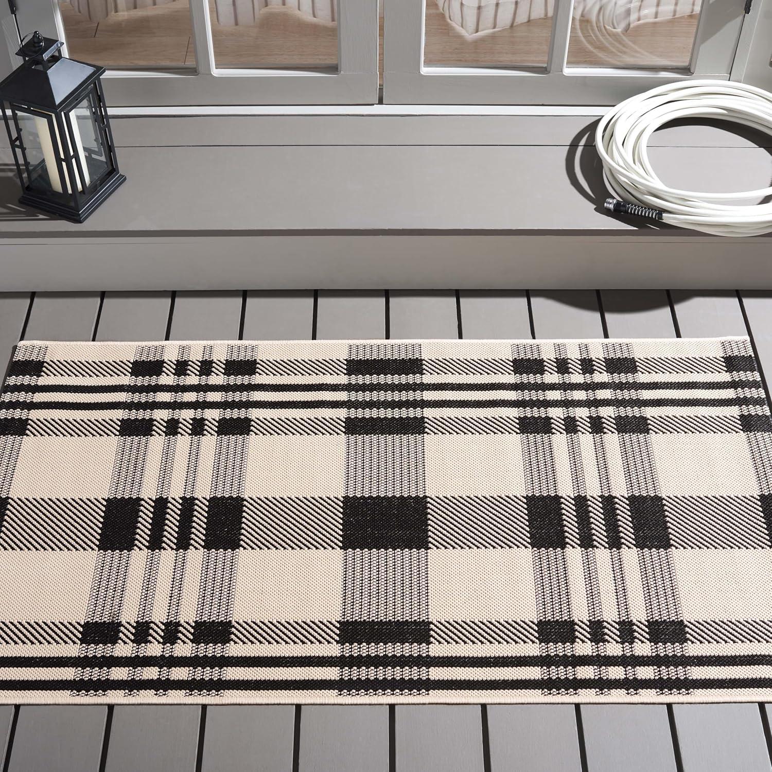 image:imageSAFAVIEH Courtyard Collection 9 x 12 GreenBeige CY6201 Plaid IndoorOutdoor Waterproof EasyCleaning Patio Backyard Mudroom AreaRugBlackBone