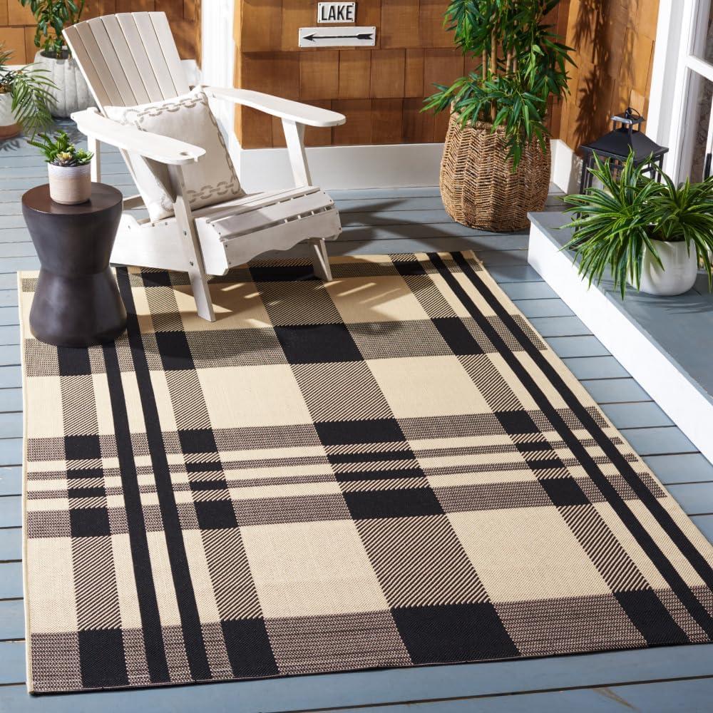 image:imageSAFAVIEH Courtyard Collection 9 x 12 GreenBeige CY6201 Plaid IndoorOutdoor Waterproof EasyCleaning Patio Backyard Mudroom AreaRugBlackBone