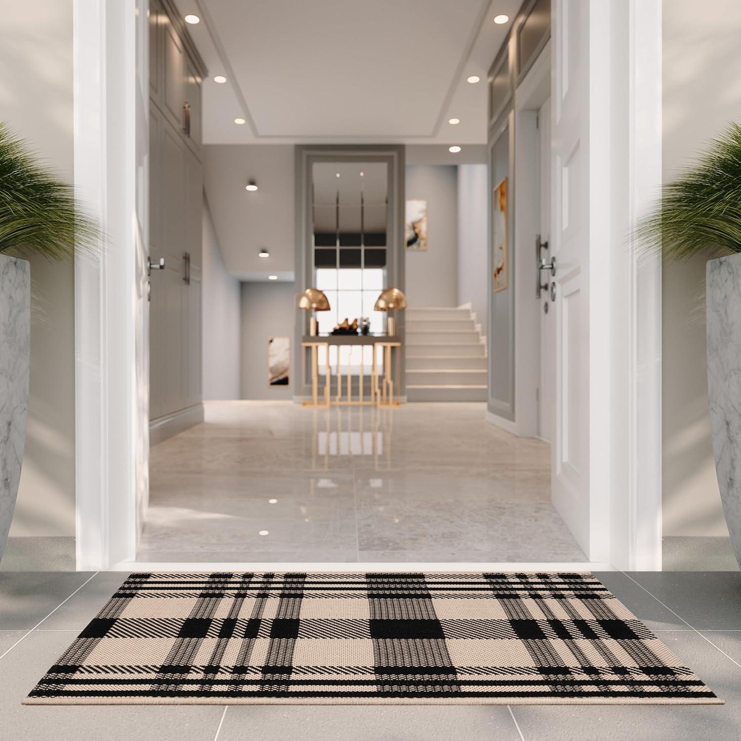 image:imageSAFAVIEH Courtyard Collection 9 x 12 GreenBeige CY6201 Plaid IndoorOutdoor Waterproof EasyCleaning Patio Backyard Mudroom AreaRugBlackBone