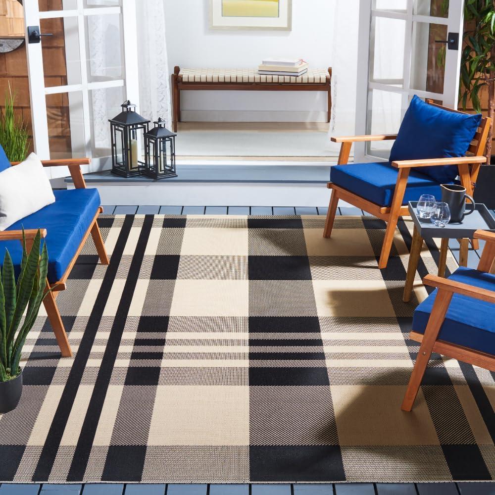 image:imageSAFAVIEH Courtyard Collection 9 x 12 GreenBeige CY6201 Plaid IndoorOutdoor Waterproof EasyCleaning Patio Backyard Mudroom AreaRugBlackBone