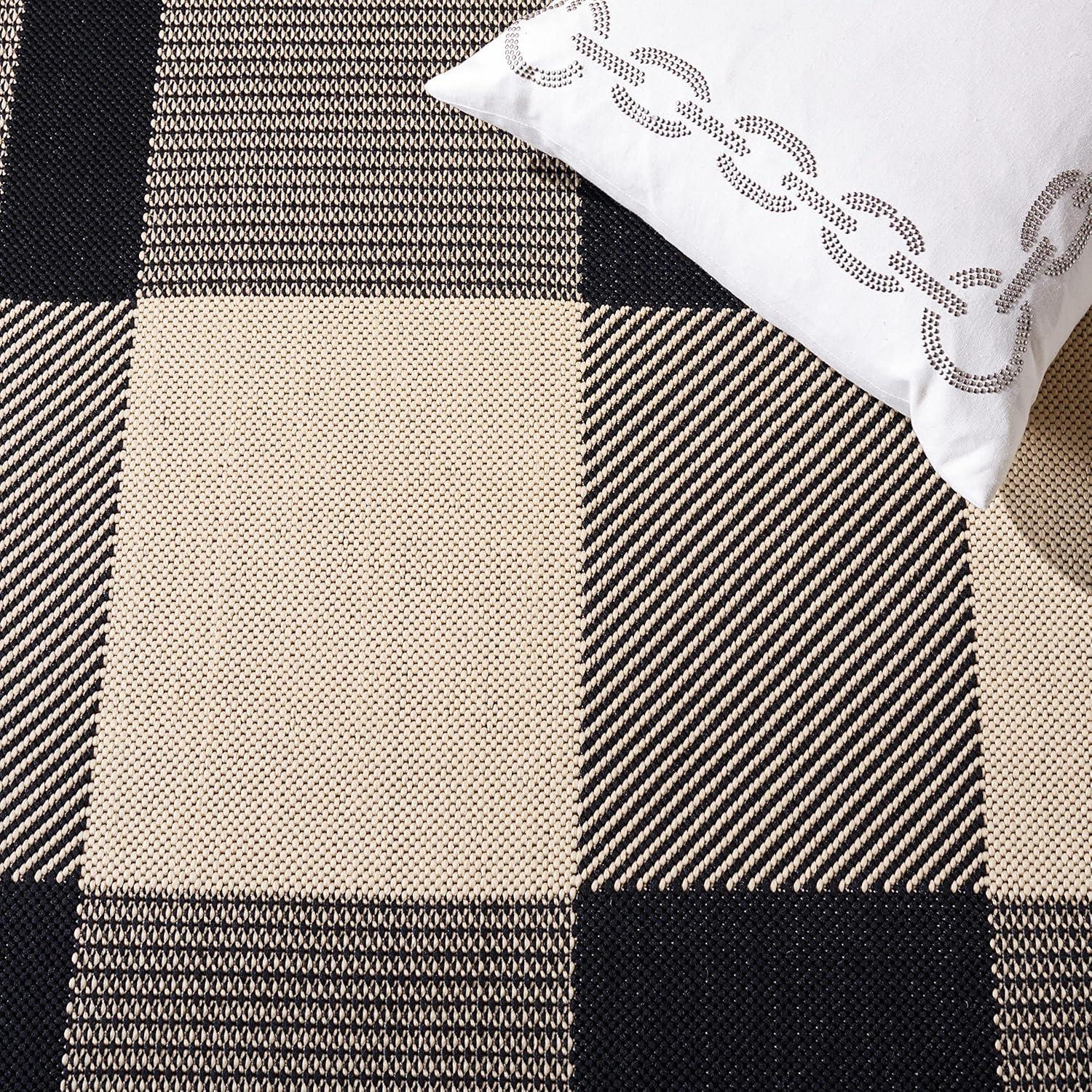 image:imageSAFAVIEH Courtyard Collection 9 x 12 GreenBeige CY6201 Plaid IndoorOutdoor Waterproof EasyCleaning Patio Backyard Mudroom AreaRugBlackBone