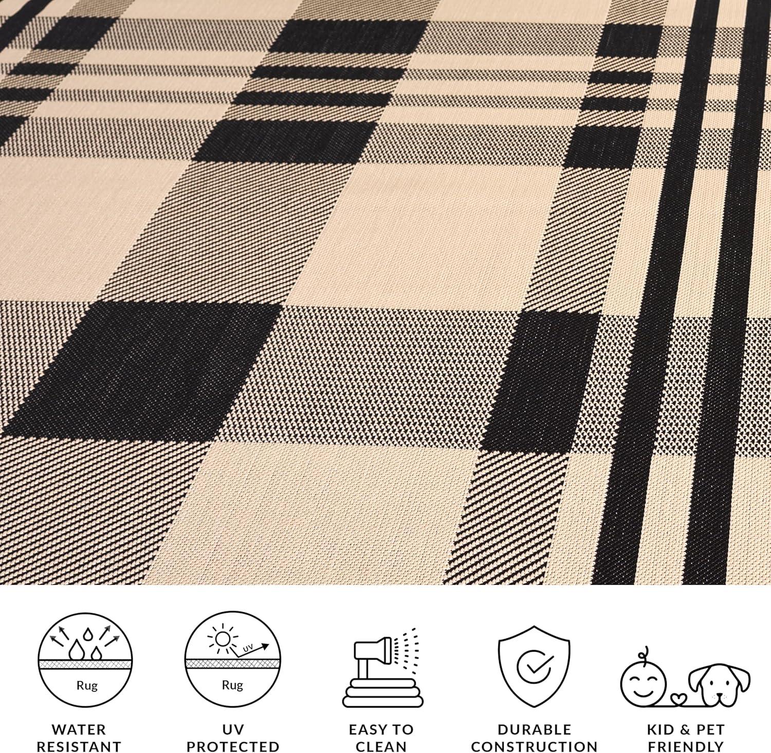 image:imageSAFAVIEH Courtyard Collection 9 x 12 GreenBeige CY6201 Plaid IndoorOutdoor Waterproof EasyCleaning Patio Backyard Mudroom AreaRugBlackBone