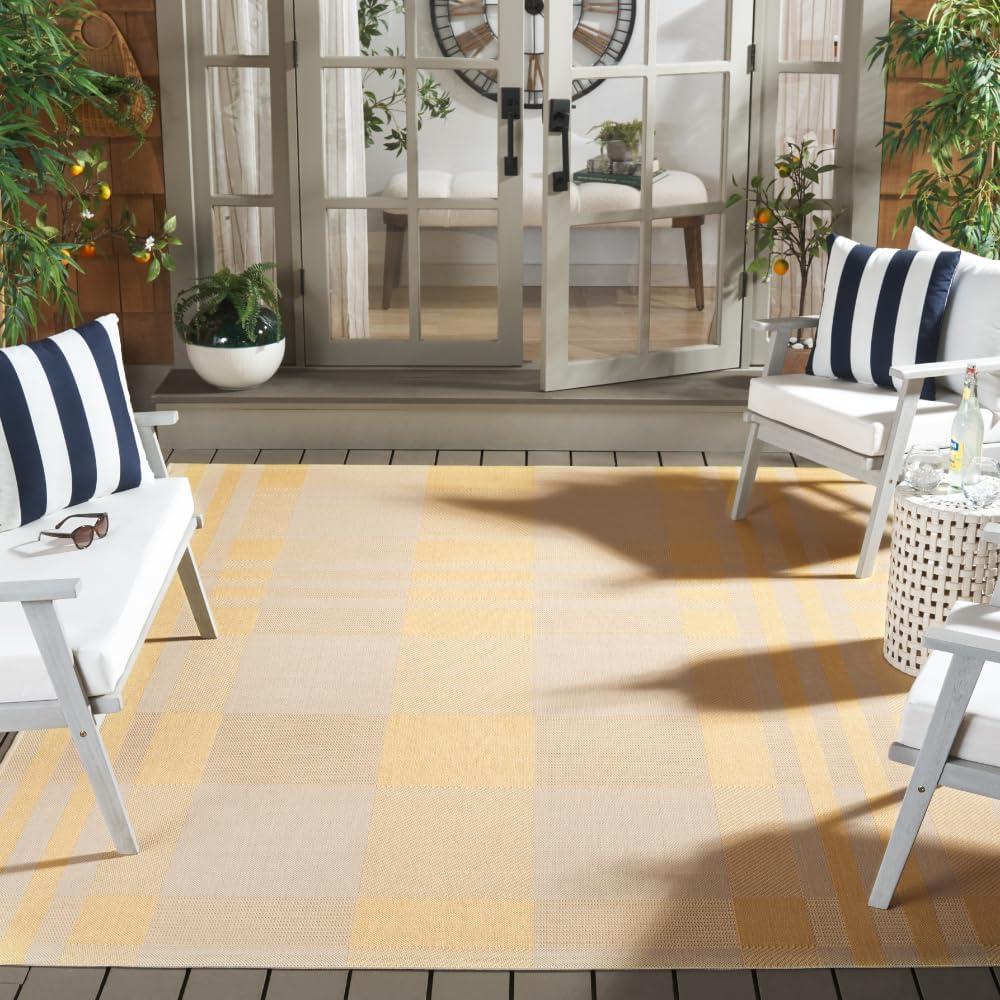image:imageSAFAVIEH Courtyard Collection 9 x 12 GreenBeige CY6201 Plaid IndoorOutdoor Waterproof EasyCleaning Patio Backyard Mudroom AreaRugGoldBeige