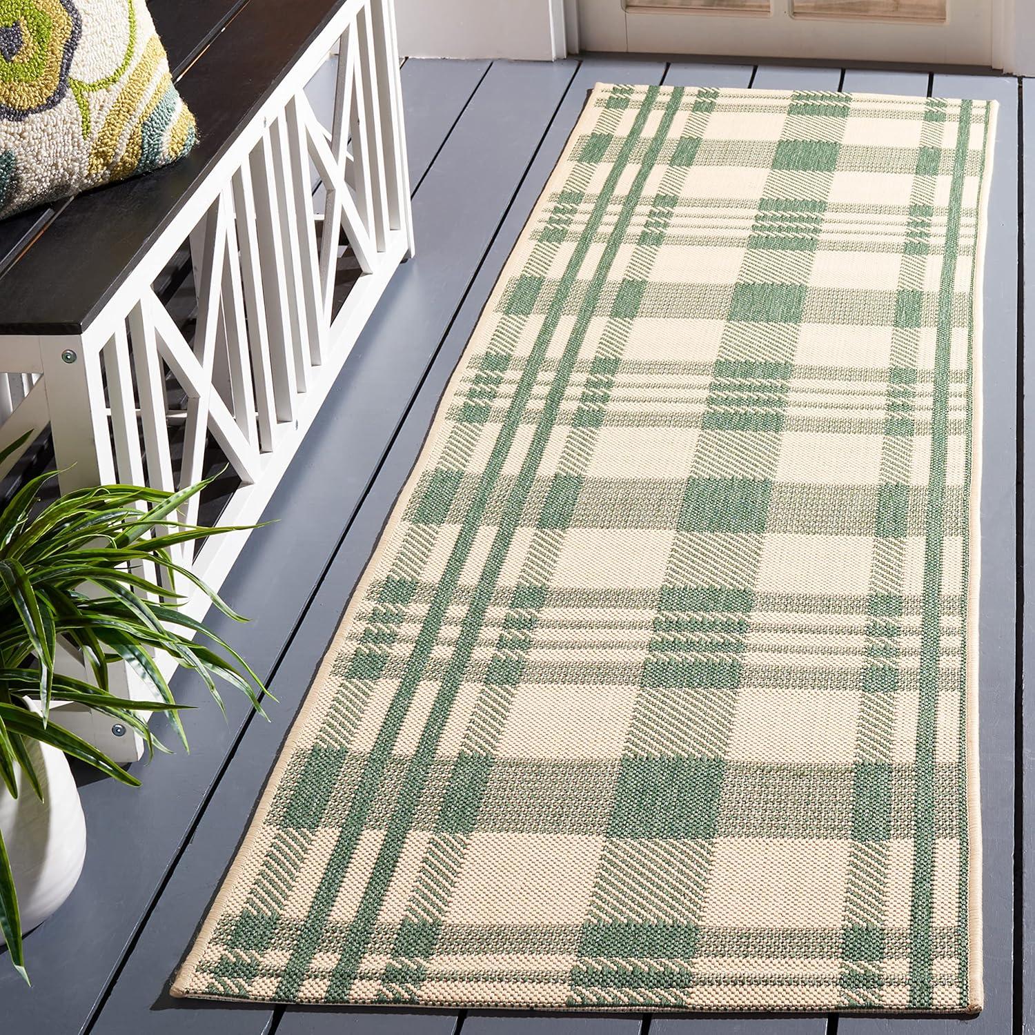 image:imageSAFAVIEH Courtyard Collection 9 x 12 GreenBeige CY6201 Plaid IndoorOutdoor Waterproof EasyCleaning Patio Backyard Mudroom AreaRugGreenBeige
