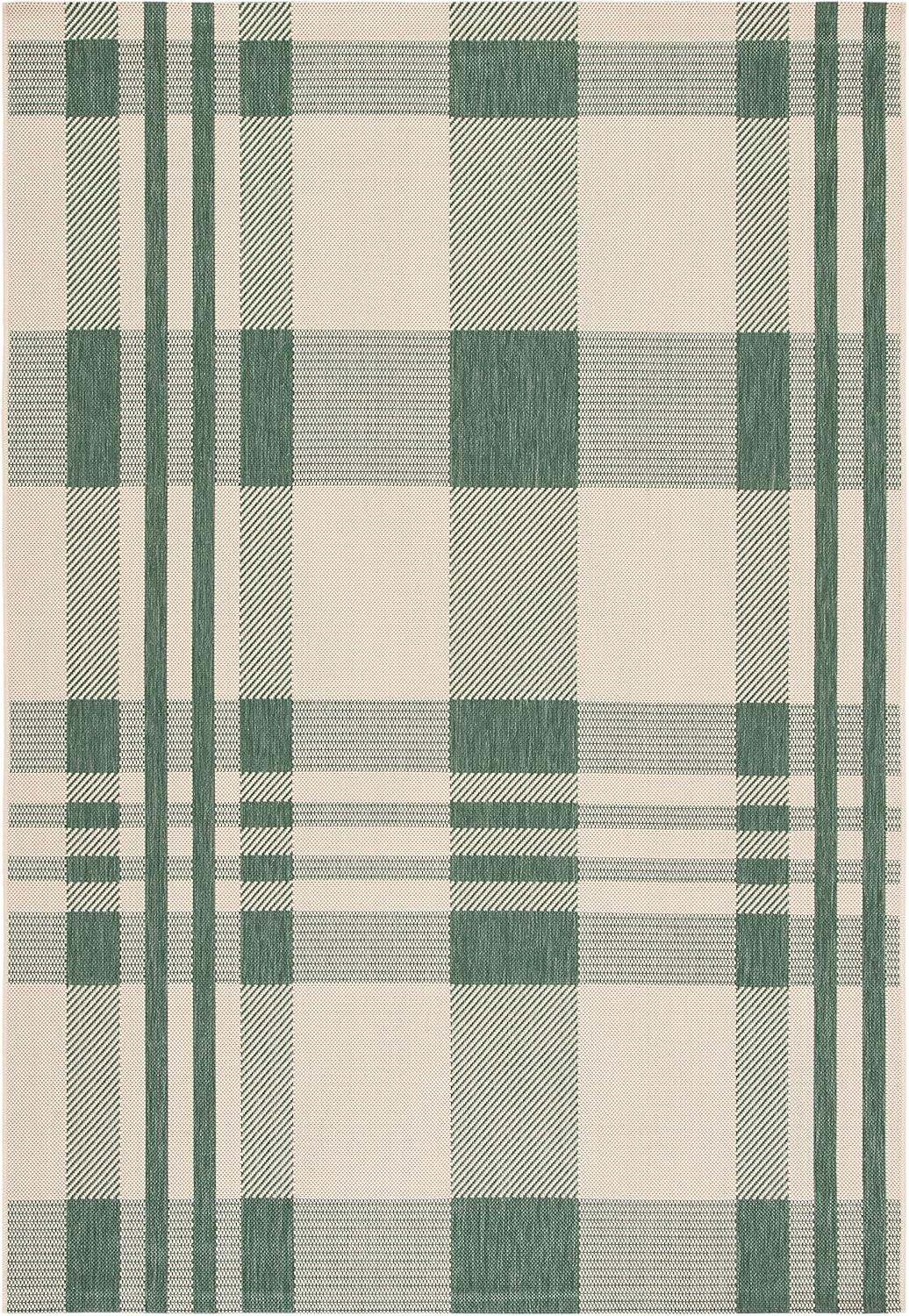 image:imageSAFAVIEH Courtyard Collection 9 x 12 GreenBeige CY6201 Plaid IndoorOutdoor Waterproof EasyCleaning Patio Backyard Mudroom AreaRugGreenBeige