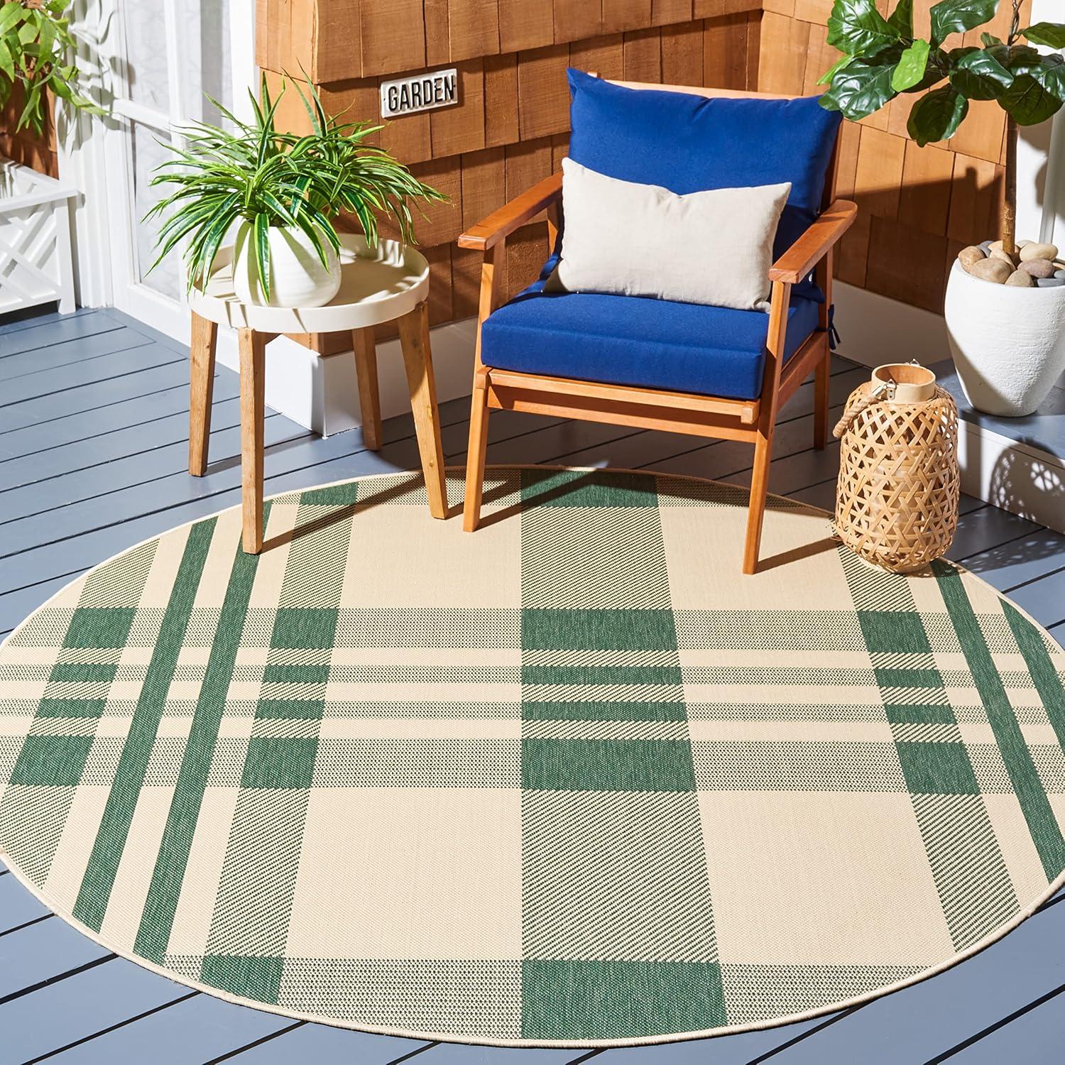 image:imageSAFAVIEH Courtyard Collection 9 x 12 GreenBeige CY6201 Plaid IndoorOutdoor Waterproof EasyCleaning Patio Backyard Mudroom AreaRugGreenBeige