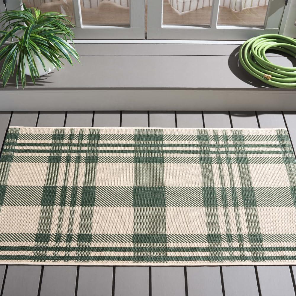 image:imageSAFAVIEH Courtyard Collection 9 x 12 GreenBeige CY6201 Plaid IndoorOutdoor Waterproof EasyCleaning Patio Backyard Mudroom AreaRugGreenBeige
