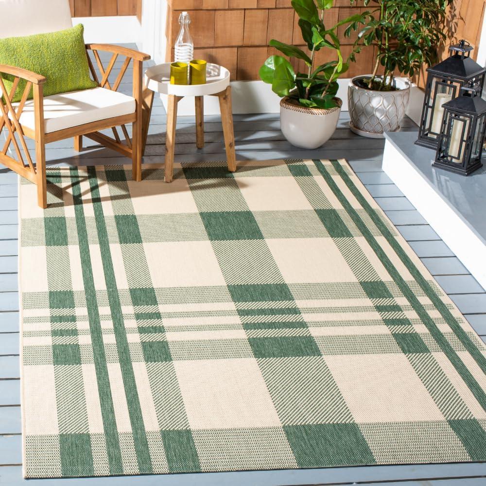 image:imageSAFAVIEH Courtyard Collection 9 x 12 GreenBeige CY6201 Plaid IndoorOutdoor Waterproof EasyCleaning Patio Backyard Mudroom AreaRugGreenBeige