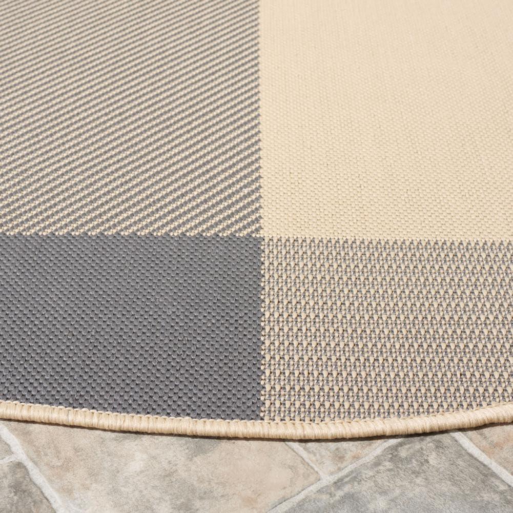 image:imageSAFAVIEH Courtyard Collection 9 x 12 GreenBeige CY6201 Plaid IndoorOutdoor Waterproof EasyCleaning Patio Backyard Mudroom AreaRugGreyBone
