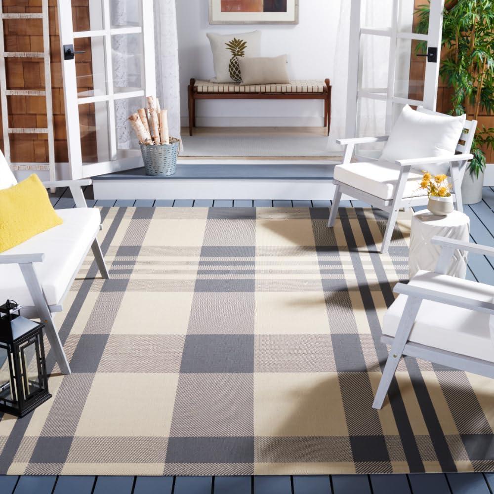 image:imageSAFAVIEH Courtyard Collection 9 x 12 GreenBeige CY6201 Plaid IndoorOutdoor Waterproof EasyCleaning Patio Backyard Mudroom AreaRugGreyBone