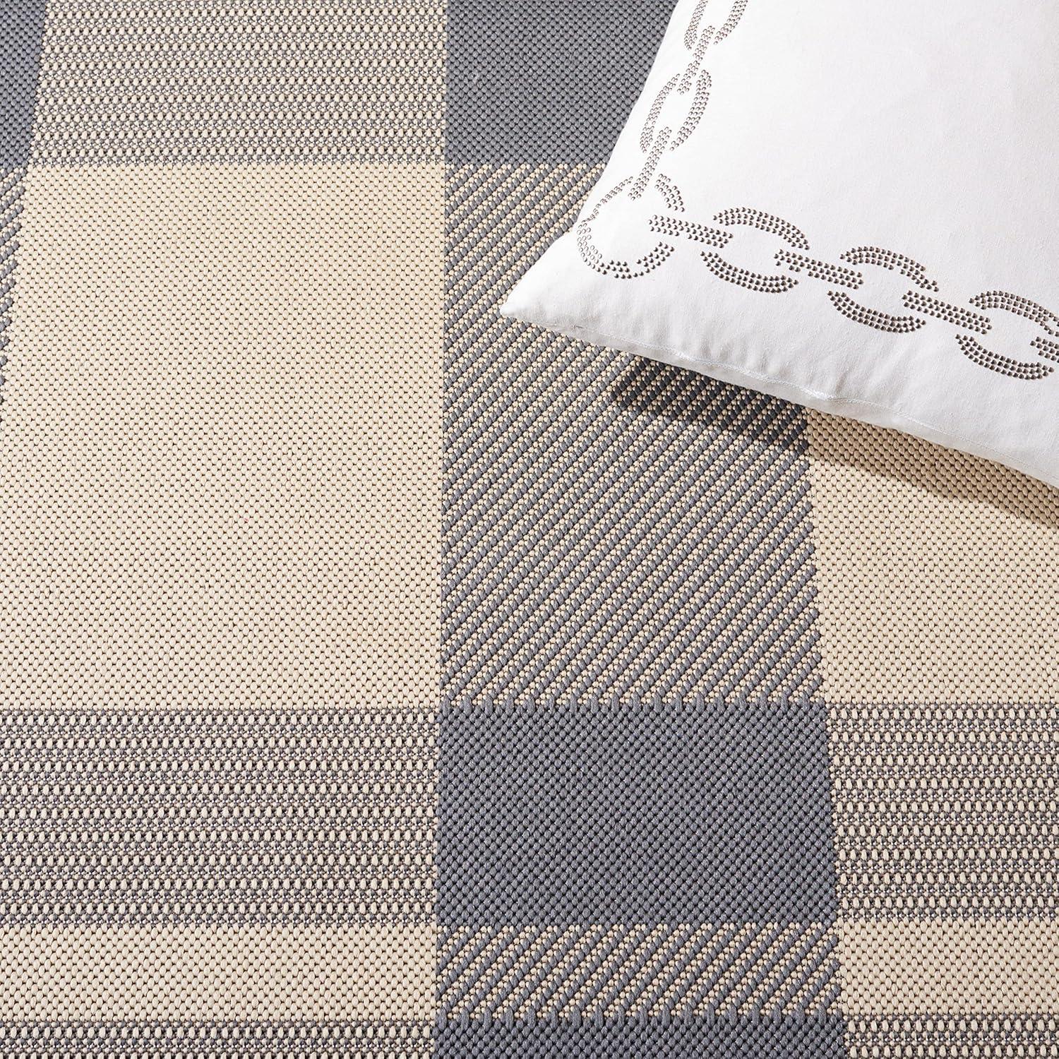 image:imageSAFAVIEH Courtyard Collection 9 x 12 GreenBeige CY6201 Plaid IndoorOutdoor Waterproof EasyCleaning Patio Backyard Mudroom AreaRugGreyBone