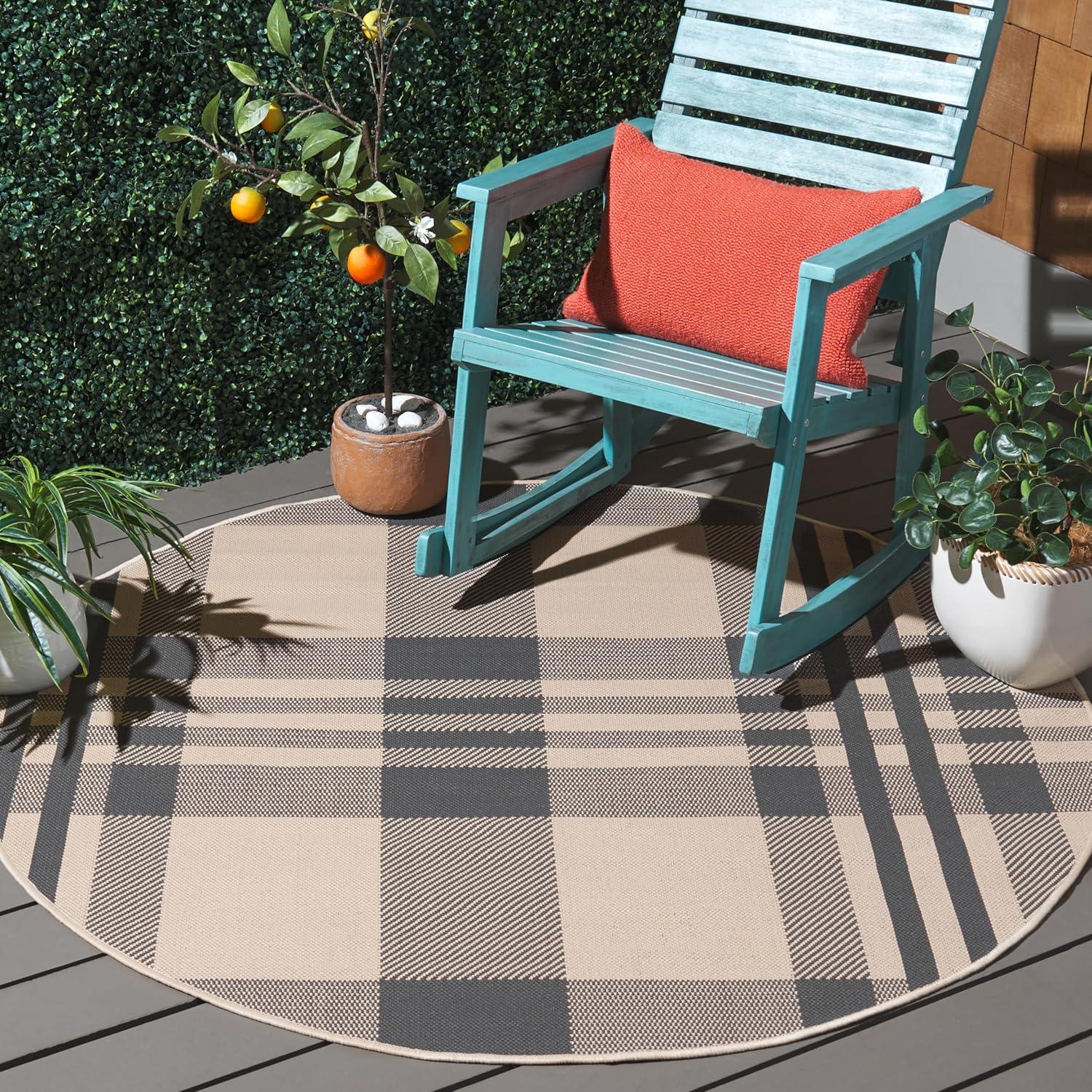 image:imageSAFAVIEH Courtyard Collection 9 x 12 GreenBeige CY6201 Plaid IndoorOutdoor Waterproof EasyCleaning Patio Backyard Mudroom AreaRugGreyBone