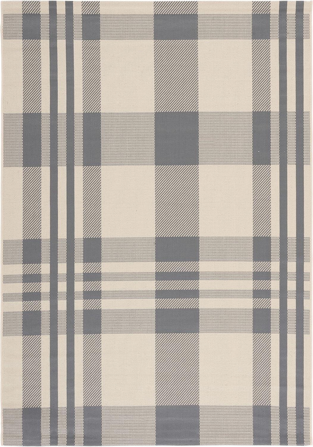 image:imageSAFAVIEH Courtyard Collection 9 x 12 GreenBeige CY6201 Plaid IndoorOutdoor Waterproof EasyCleaning Patio Backyard Mudroom AreaRugGreyBone
