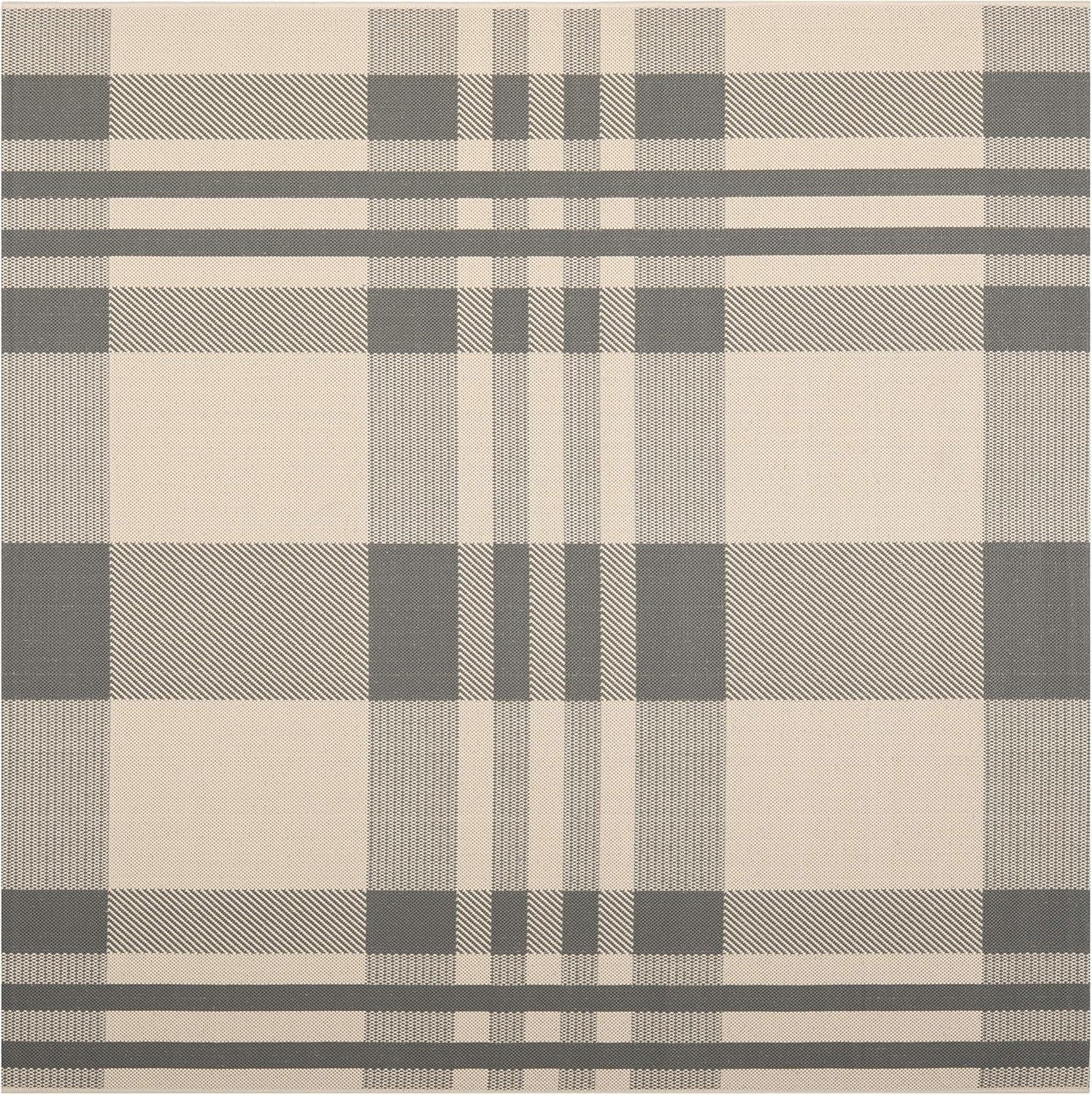 image:imageSAFAVIEH Courtyard Collection 9 x 12 GreenBeige CY6201 Plaid IndoorOutdoor Waterproof EasyCleaning Patio Backyard Mudroom AreaRugGreyBone