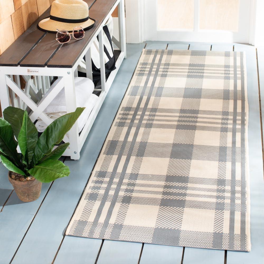 image:imageSAFAVIEH Courtyard Collection 9 x 12 GreenBeige CY6201 Plaid IndoorOutdoor Waterproof EasyCleaning Patio Backyard Mudroom AreaRugGreyBone
