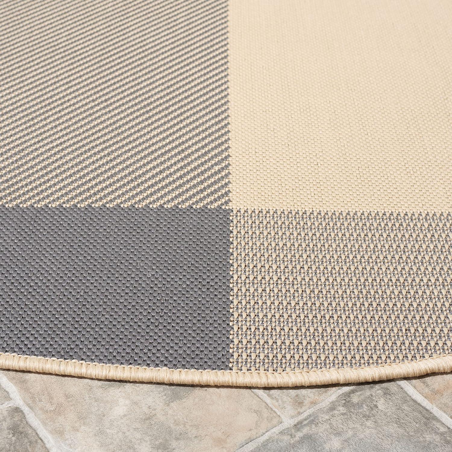 image:imageSAFAVIEH Courtyard Collection 9 x 12 GreenBeige CY6201 Plaid IndoorOutdoor Waterproof EasyCleaning Patio Backyard Mudroom AreaRugGreyBone