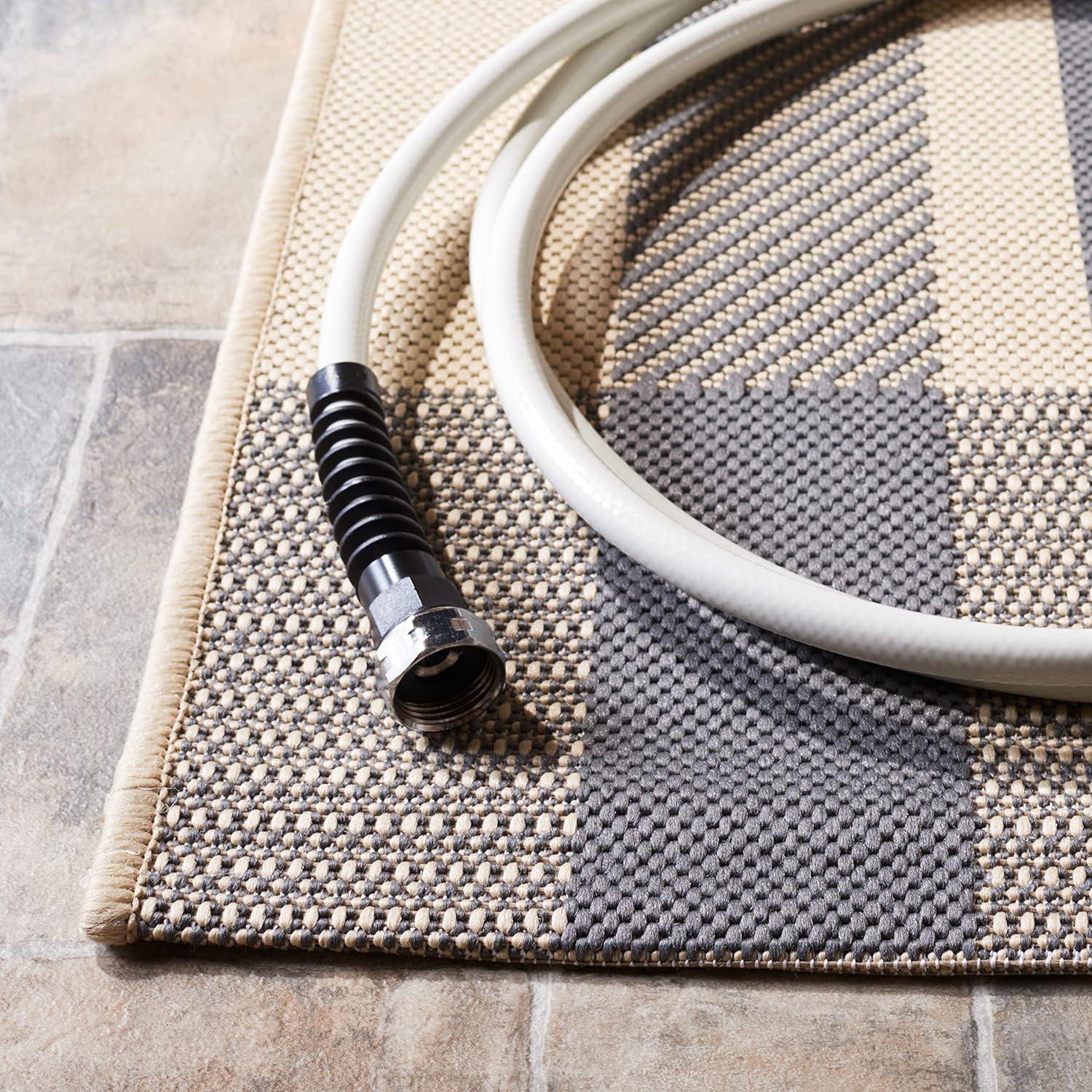 image:imageSAFAVIEH Courtyard Collection 9 x 12 GreenBeige CY6201 Plaid IndoorOutdoor Waterproof EasyCleaning Patio Backyard Mudroom AreaRugGreyBone