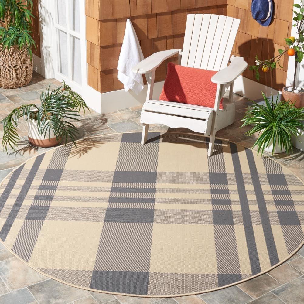 image:imageSAFAVIEH Courtyard Collection 9 x 12 GreenBeige CY6201 Plaid IndoorOutdoor Waterproof EasyCleaning Patio Backyard Mudroom AreaRugGreyBone